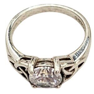 Solvar Sterling Silver Celtic Knot Design Clear CZ Ring Size 6 Signed